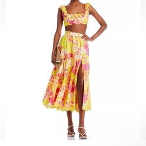 HEMANT & NANDITA Vibrant Yellow and Pink Midi Skirt